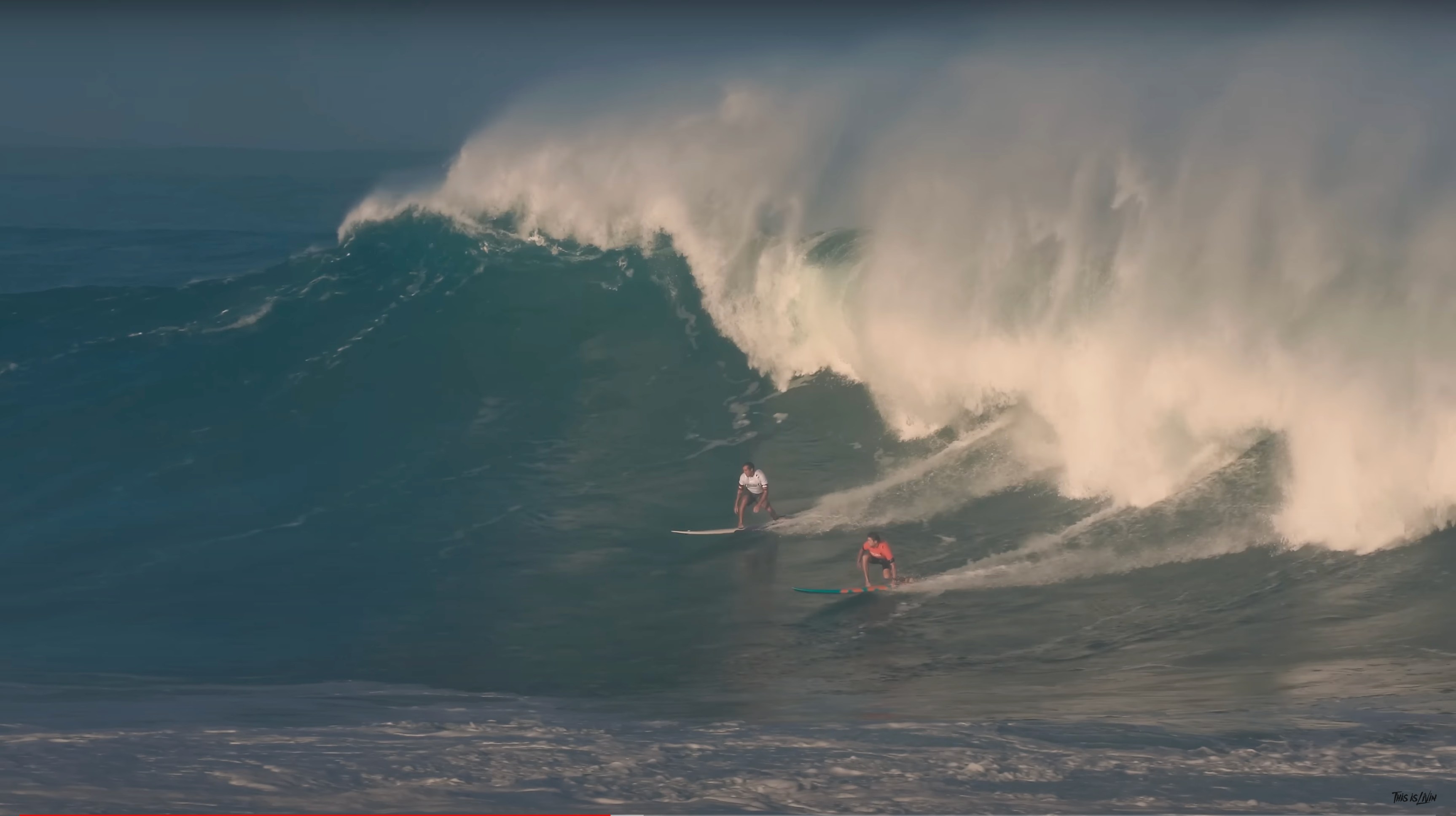 Load video: Big wave surfer Koa Rothman surfs in The Eddie Aikau surfing competition, named after legendary lifeguard and surfer Eddie Aikau.